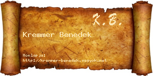Kremmer Benedek névjegykártya